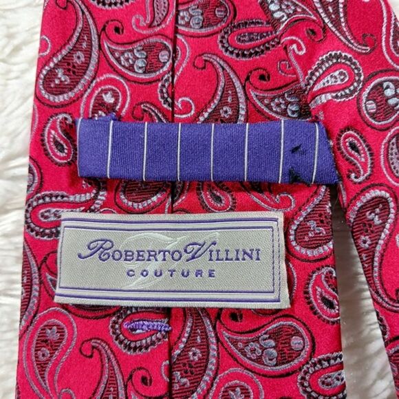 Roberto Villini Couture Tie. Silk. Made in Italy. Red Print. - Picture 2 of 5